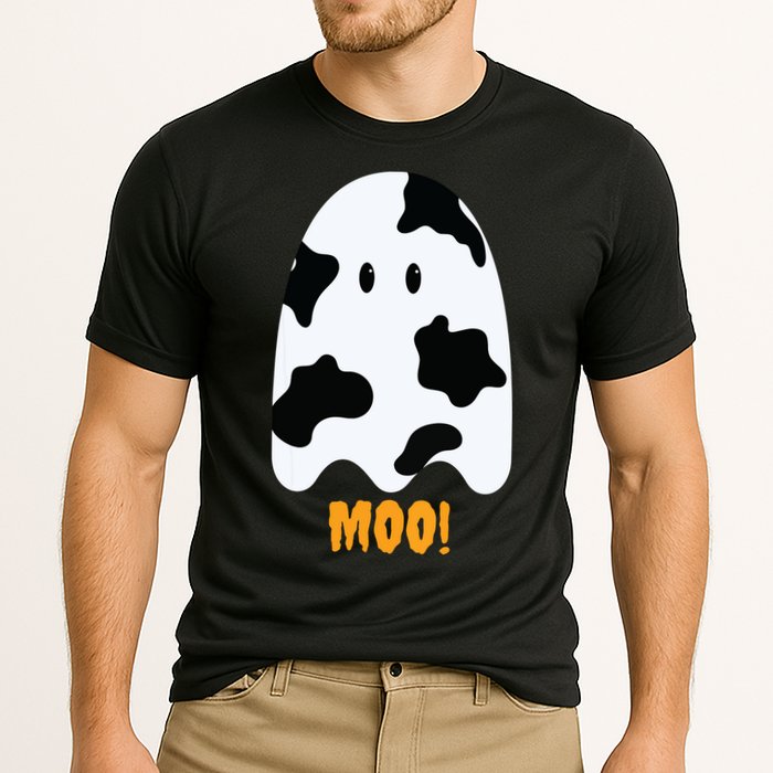 Moo Cute Funny Cow Print Ghost Halloween Tee Performance Shirt