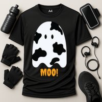 Moo Cute Funny Cow Print Ghost Halloween Tee Performance Shirt