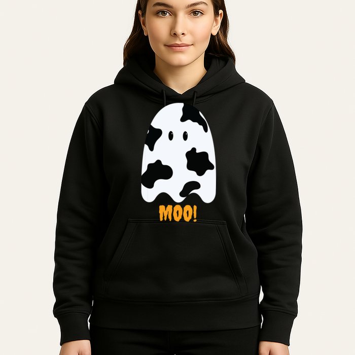 Moo Cute Funny Cow Print Ghost Halloween Tee Hoodie