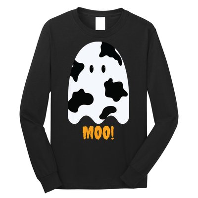 Moo Cute Funny Cow Print Ghost Halloween Tee Long Sleeve Shirt
