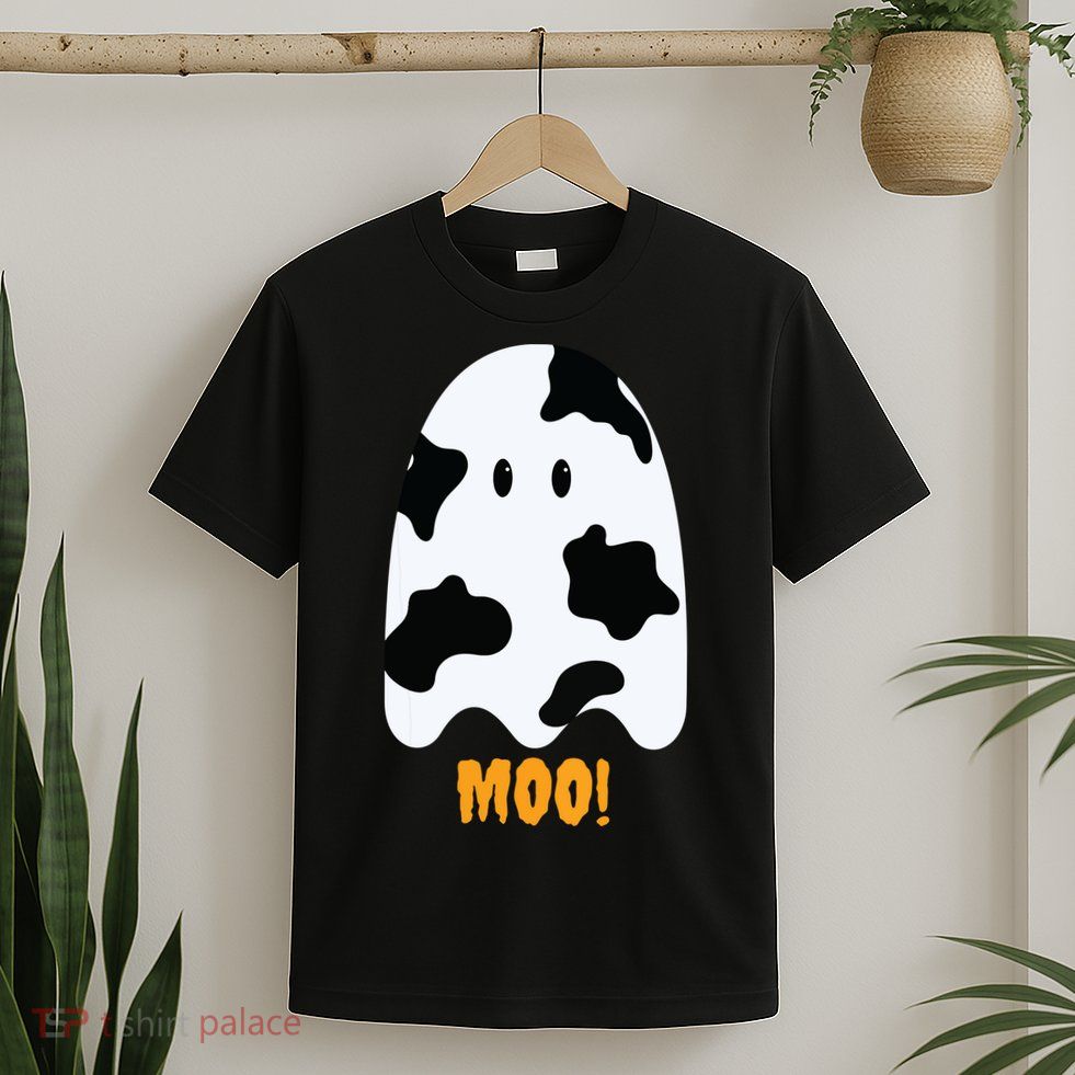 Moo Cute Funny Cow Print Ghost Halloween Tee T-Shirt