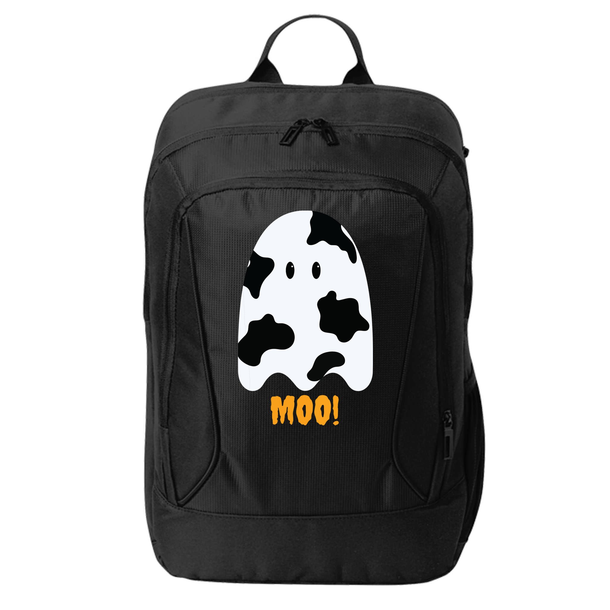 Moo Cute Funny Cow Print Ghost Halloween Tee City Backpack