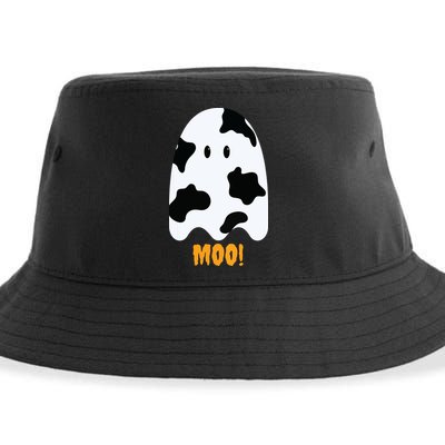 Moo Cute Funny Cow Print Ghost Halloween Tee Sustainable Bucket Hat