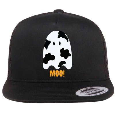 Moo Cute Funny Cow Print Ghost Halloween Tee Flatbill Hat