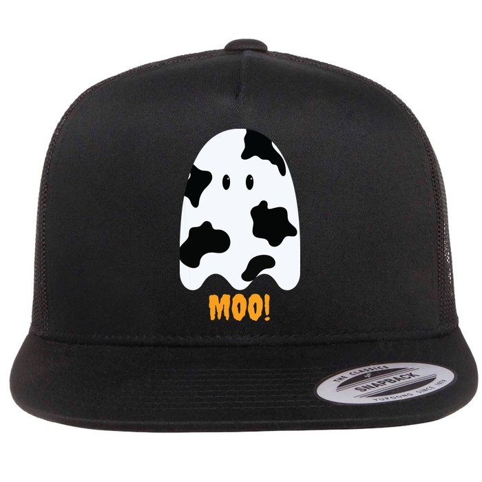 Moo Cute Funny Cow Print Ghost Halloween Tee Flatbill Hat
