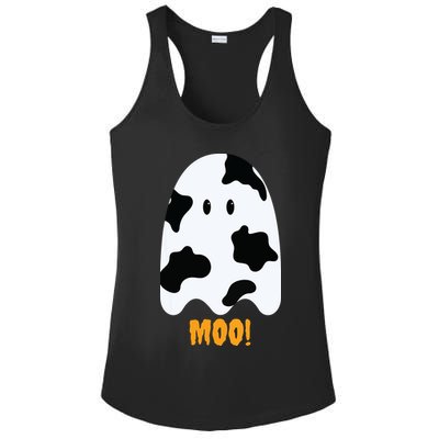Moo Cute Funny Cow Print Ghost Halloween Tee Ladies PosiCharge Competitor Racerback Tank