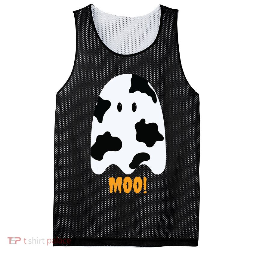 Moo Cute Funny Cow Print Ghost Halloween Tee Mesh Reversible Basketball Jersey Tank