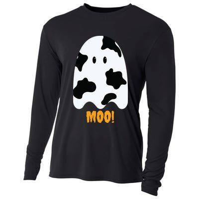 Moo Cute Funny Cow Print Ghost Halloween Tee Cooling Performance Long Sleeve Crew