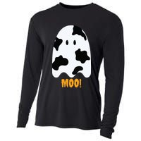 Moo Cute Funny Cow Print Ghost Halloween Tee Cooling Performance Long Sleeve Crew