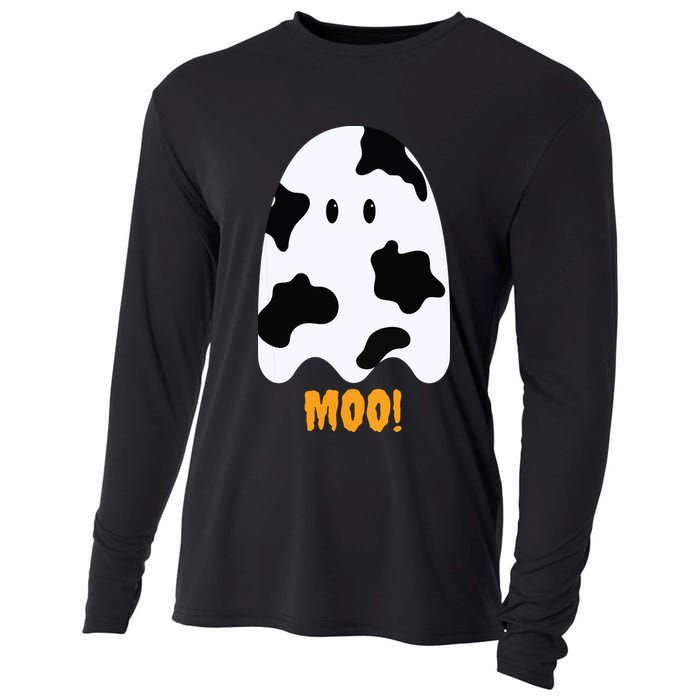 Moo Cute Funny Cow Print Ghost Halloween Tee Cooling Performance Long Sleeve Crew