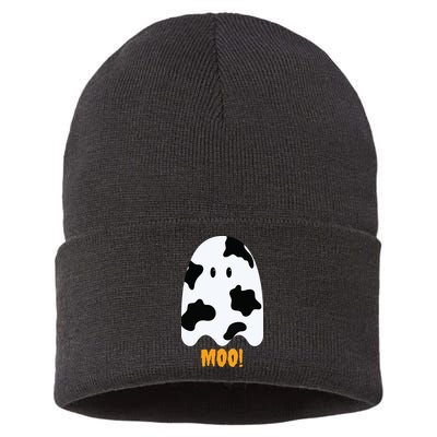 Moo Cute Funny Cow Print Ghost Halloween Tee Sustainable Knit Beanie