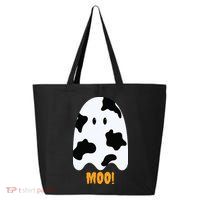 Moo Cute Funny Cow Print Ghost Halloween Tee 25L Jumbo Tote