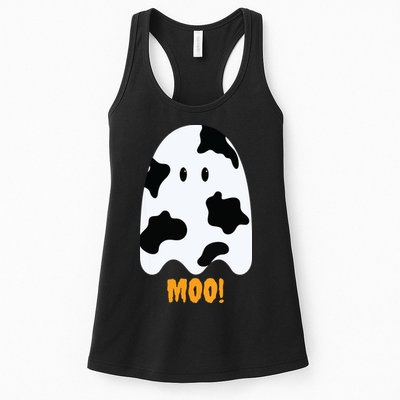 Moo Cute Funny Cow Print Ghost Halloween Tee Womens Tank Top