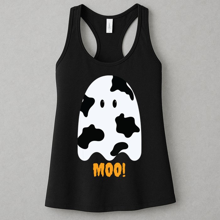 Moo Cute Funny Cow Print Ghost Halloween Tee Womens Tank Top