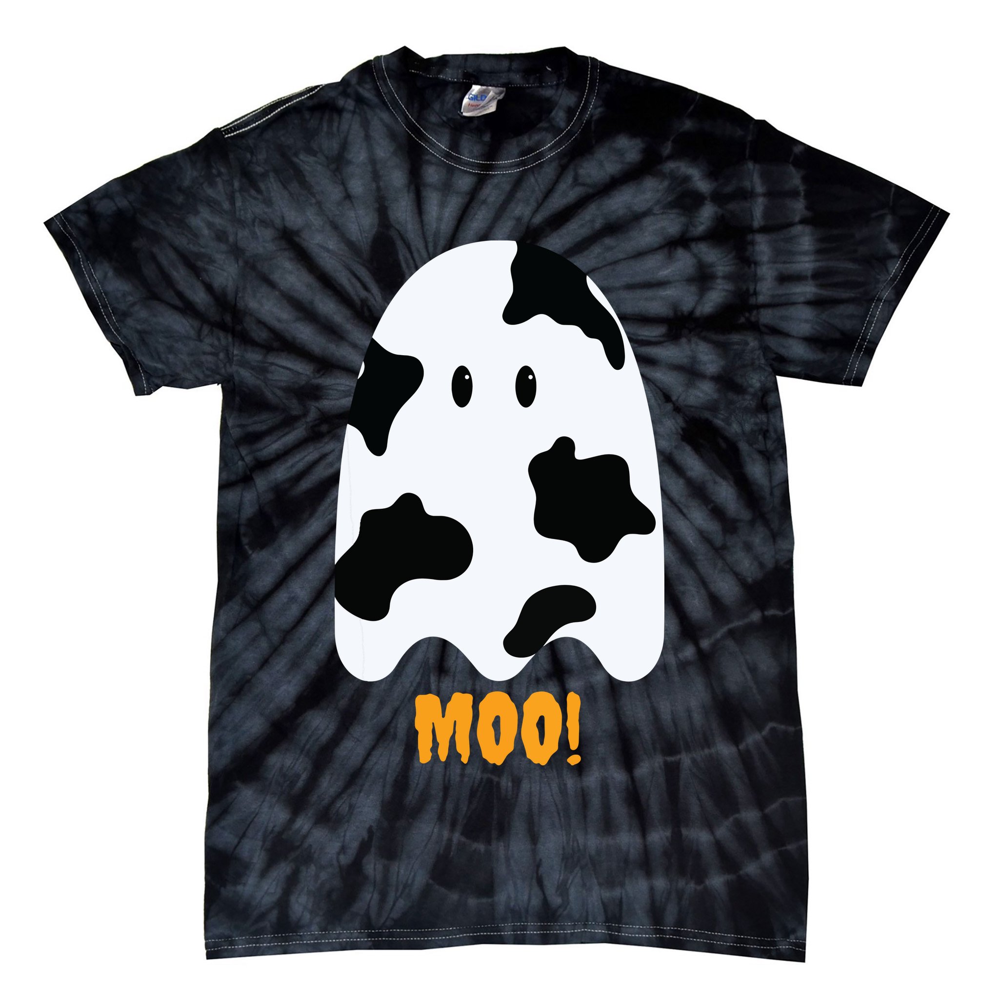 Moo Cute Funny Cow Print Ghost Halloween Tee Tie-Dye T-Shirt