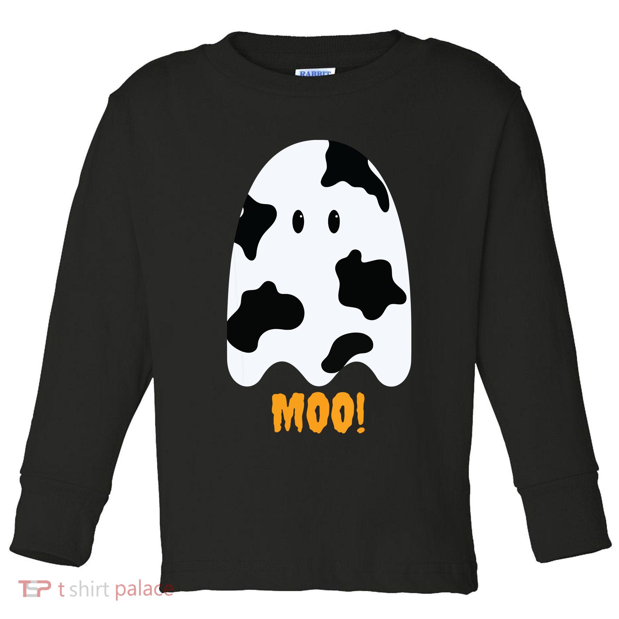 Moo Cute Funny Cow Print Ghost Halloween Tee Toddler Long Sleeve Shirt