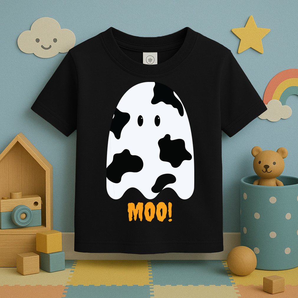 Moo Cute Funny Cow Print Ghost Halloween Tee Toddler T-Shirt
