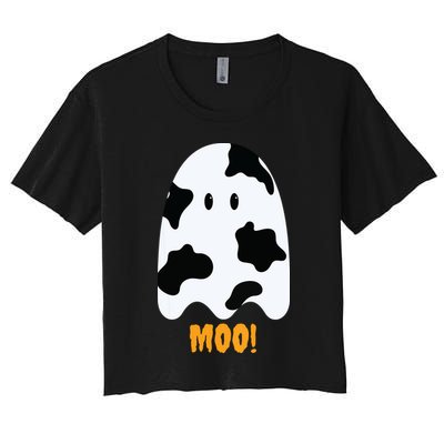 Moo Cute Funny Cow Print Ghost Halloween Tee Crop Top