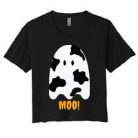 Moo Cute Funny Cow Print Ghost Halloween Tee Crop Top