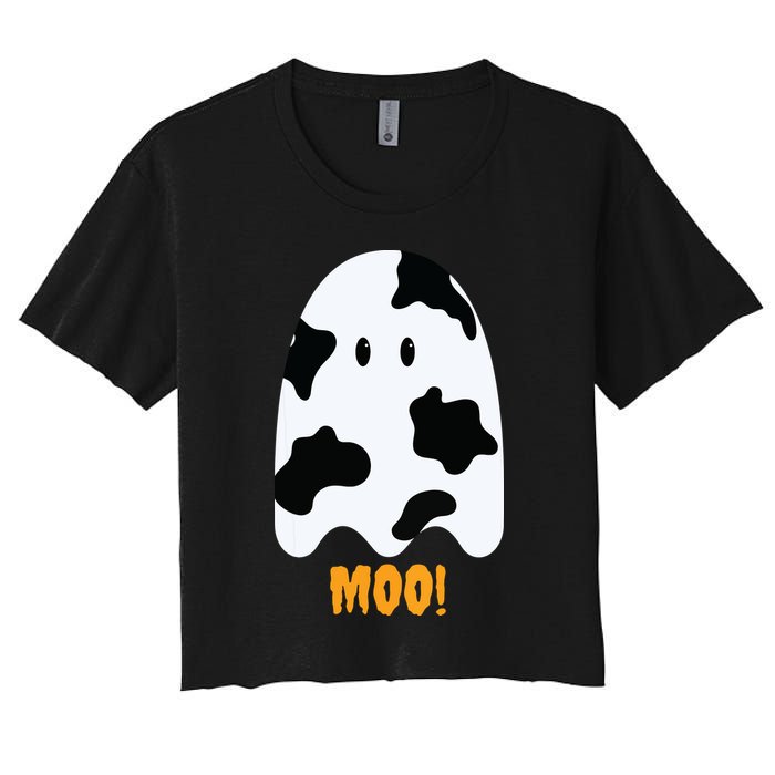 Moo Cute Funny Cow Print Ghost Halloween Tee Crop Top