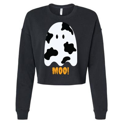 Moo Cute Funny Cow Print Ghost Halloween Tee Cropped Pullover Crew