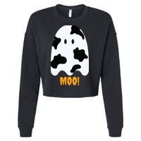 Moo Cute Funny Cow Print Ghost Halloween Tee Cropped Pullover Crew