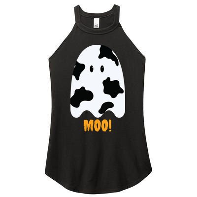 Moo Cute Funny Cow Print Ghost Halloween Tee Women's Perfect Tri Rocker Tank