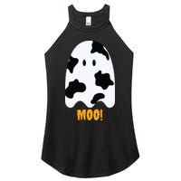 Moo Cute Funny Cow Print Ghost Halloween Tee Women's Perfect Tri Rocker Tank