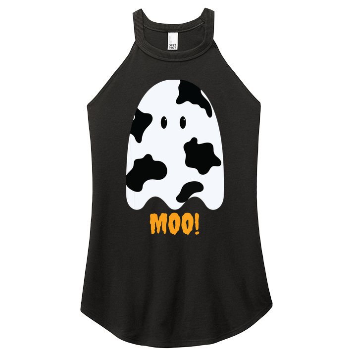 Moo Cute Funny Cow Print Ghost Halloween Tee Women's Perfect Tri Rocker Tank