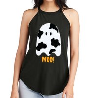 Moo Cute Funny Cow Print Ghost Halloween Tee Women's Perfect Tri Rocker Tank