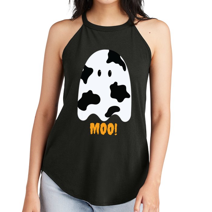 Moo Cute Funny Cow Print Ghost Halloween Tee Women's Perfect Tri Rocker Tank