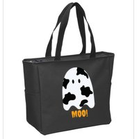 Moo Cute Funny Cow Print Ghost Halloween Tee Zip Tote Bag