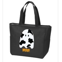 Moo Cute Funny Cow Print Ghost Halloween Tee Zip Tote Bag