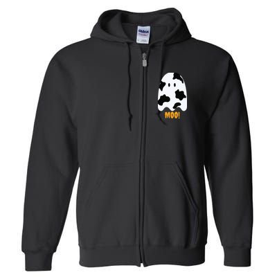 Moo Cute Funny Cow Print Ghost Halloween Tee Full Zip Hoodie