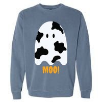 Moo Cute Funny Cow Print Ghost Halloween Tee Garment-Dyed Sweatshirt