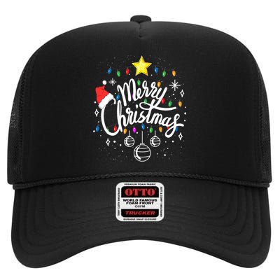 Merry Christmas Family Funny Christmas Xmas High Crown Mesh Back Trucker Hat