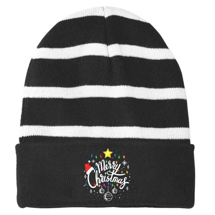 Merry Christmas Family Funny Christmas Xmas Striped Beanie with Solid Band