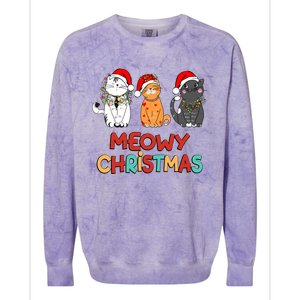 Meowy Christmas Funny Kitten Cat Kitty Lights Xmas Cute Gift Colorblast Crewneck Sweatshirt