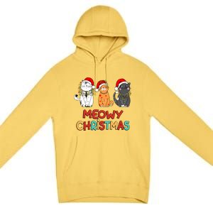 Meowy Christmas Funny Kitten Cat Kitty Lights Xmas Cute Gift Premium Pullover Hoodie