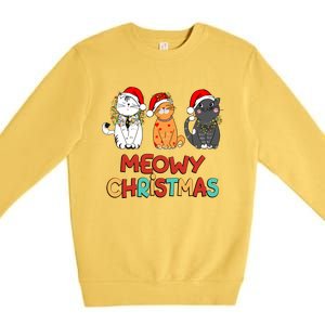 Meowy Christmas Funny Kitten Cat Kitty Lights Xmas Cute Gift Premium Crewneck Sweatshirt