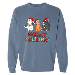 Meowy Christmas Funny Kitten Cat Kitty Lights Xmas Cute Gift Garment-Dyed Sweatshirt