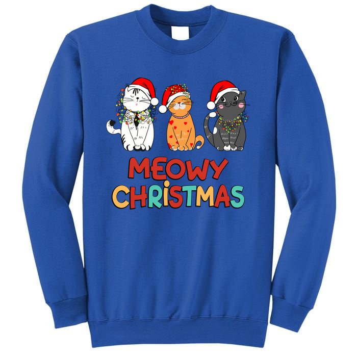 Meowy Christmas Funny Kitten Cat Kitty Lights Xmas Cute Gift Sweatshirt