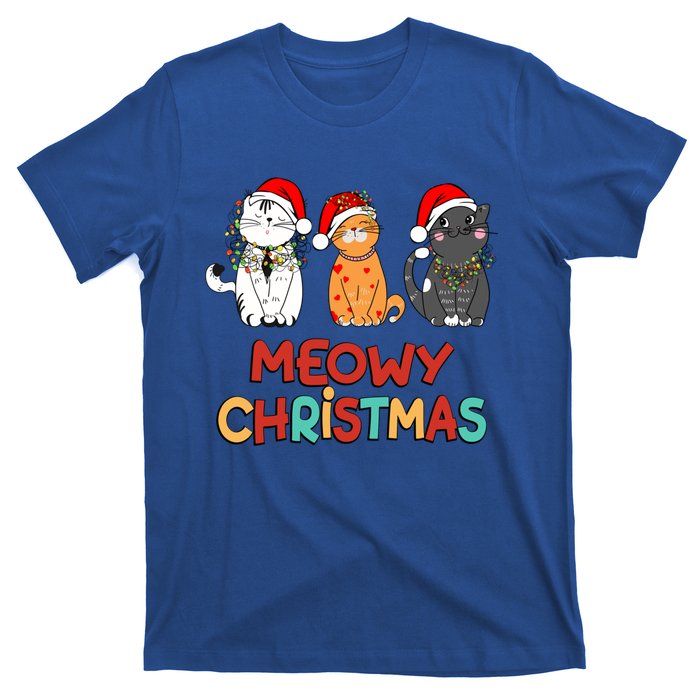 Meowy Christmas Funny Kitten Cat Kitty Lights Xmas Cute Gift T-Shirt