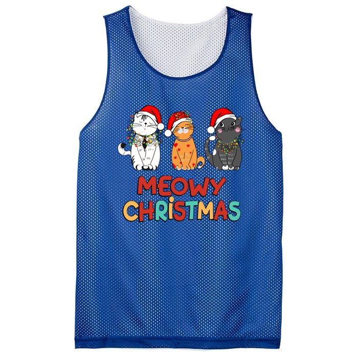 Meowy Christmas Funny Kitten Cat Kitty Lights Xmas Cute Gift Mesh Reversible Basketball Jersey Tank