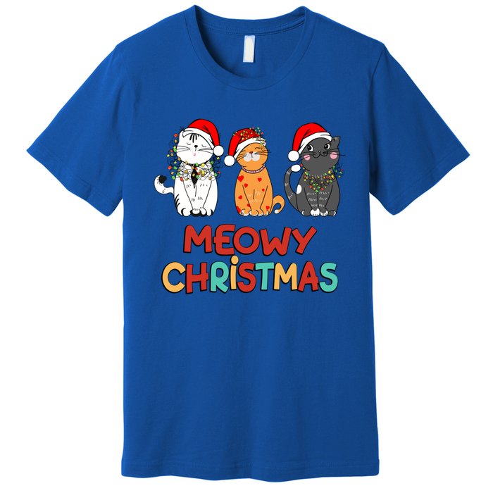 Meowy Christmas Funny Kitten Cat Kitty Lights Xmas Cute Gift Premium T-Shirt