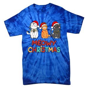 Meowy Christmas Funny Kitten Cat Kitty Lights Xmas Cute Gift Tie-Dye T-Shirt