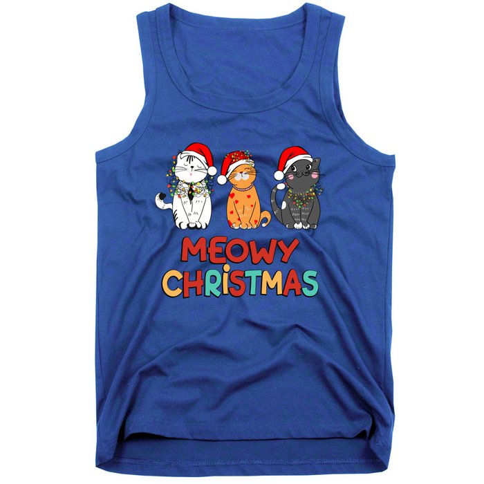 Meowy Christmas Funny Kitten Cat Kitty Lights Xmas Cute Gift Tank Top