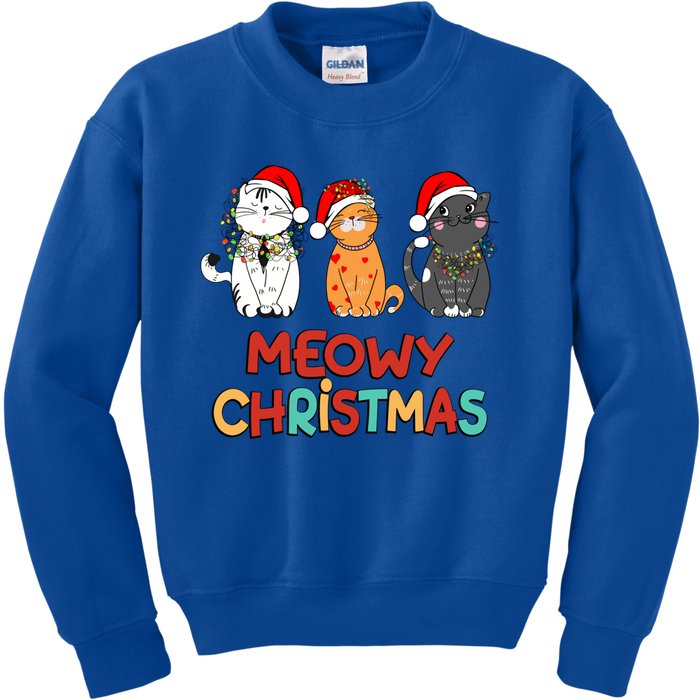 Meowy Christmas Funny Kitten Cat Kitty Lights Xmas Cute Gift Kids Sweatshirt