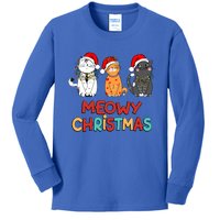 Meowy Christmas Funny Kitten Cat Kitty Lights Xmas Cute Gift Kids Long Sleeve Shirt