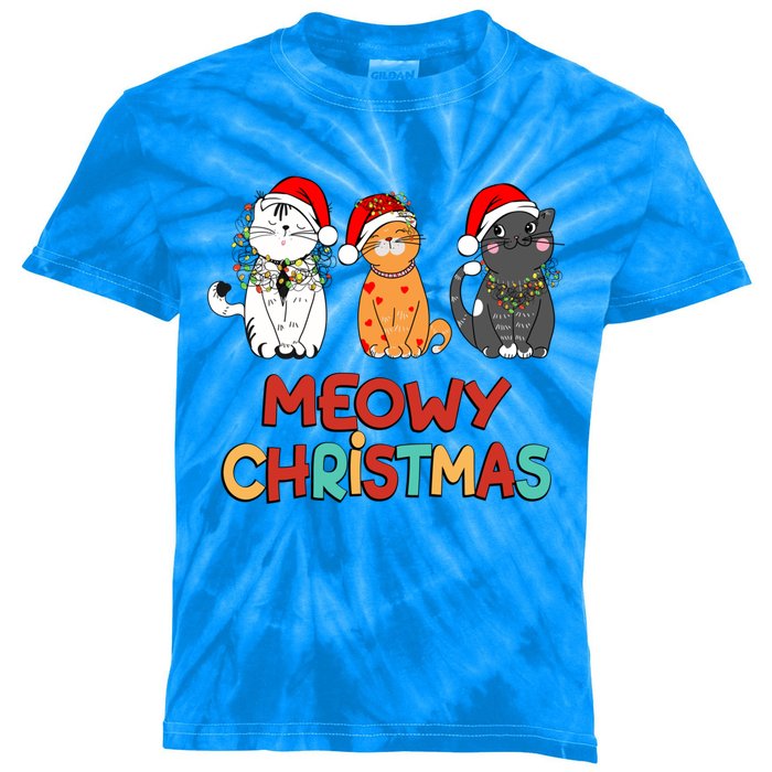 Meowy Christmas Funny Kitten Cat Kitty Lights Xmas Cute Gift Kids Tie-Dye T-Shirt